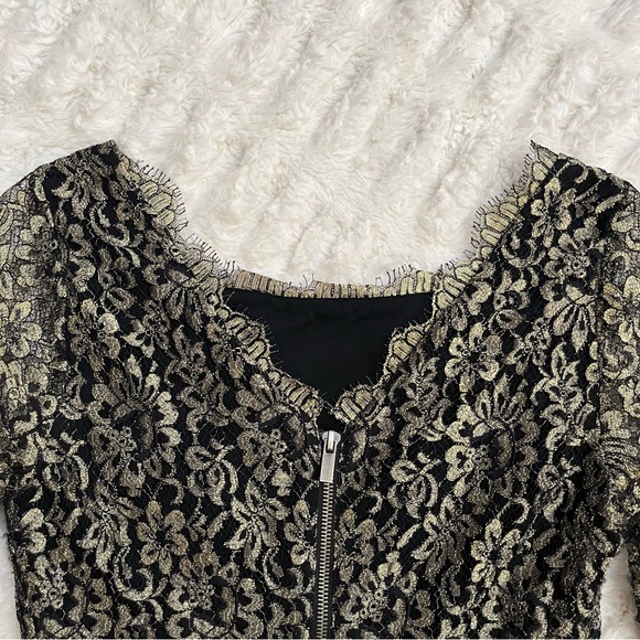 Diane Von Furstenberg Zarita Gold and Black Lace 3/4 Sleeve Dress - Picture 8 of 16